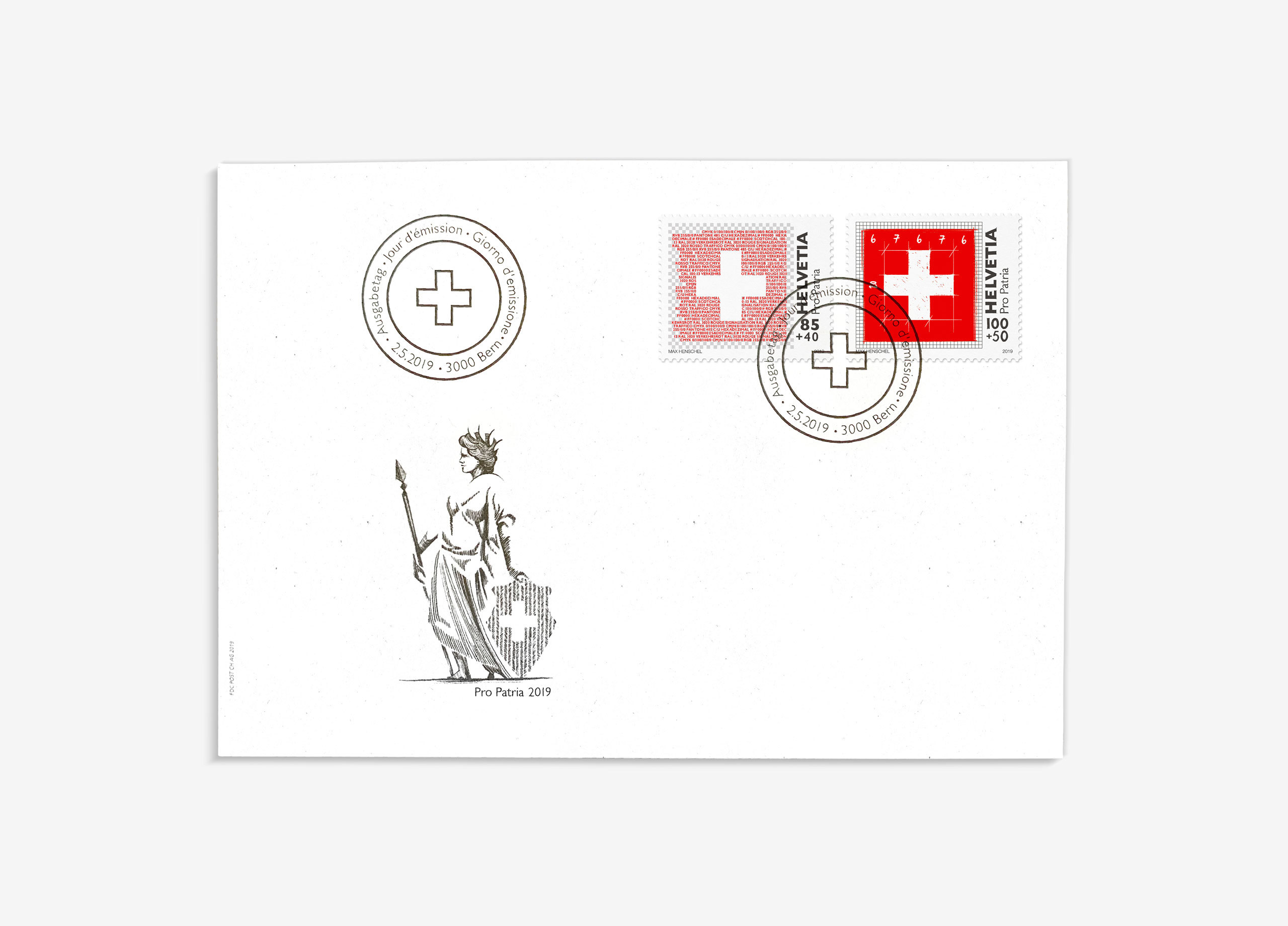 Propatria Briefmarke Schweizer Flagge 05 01 MHG Bern / Grafikdesign