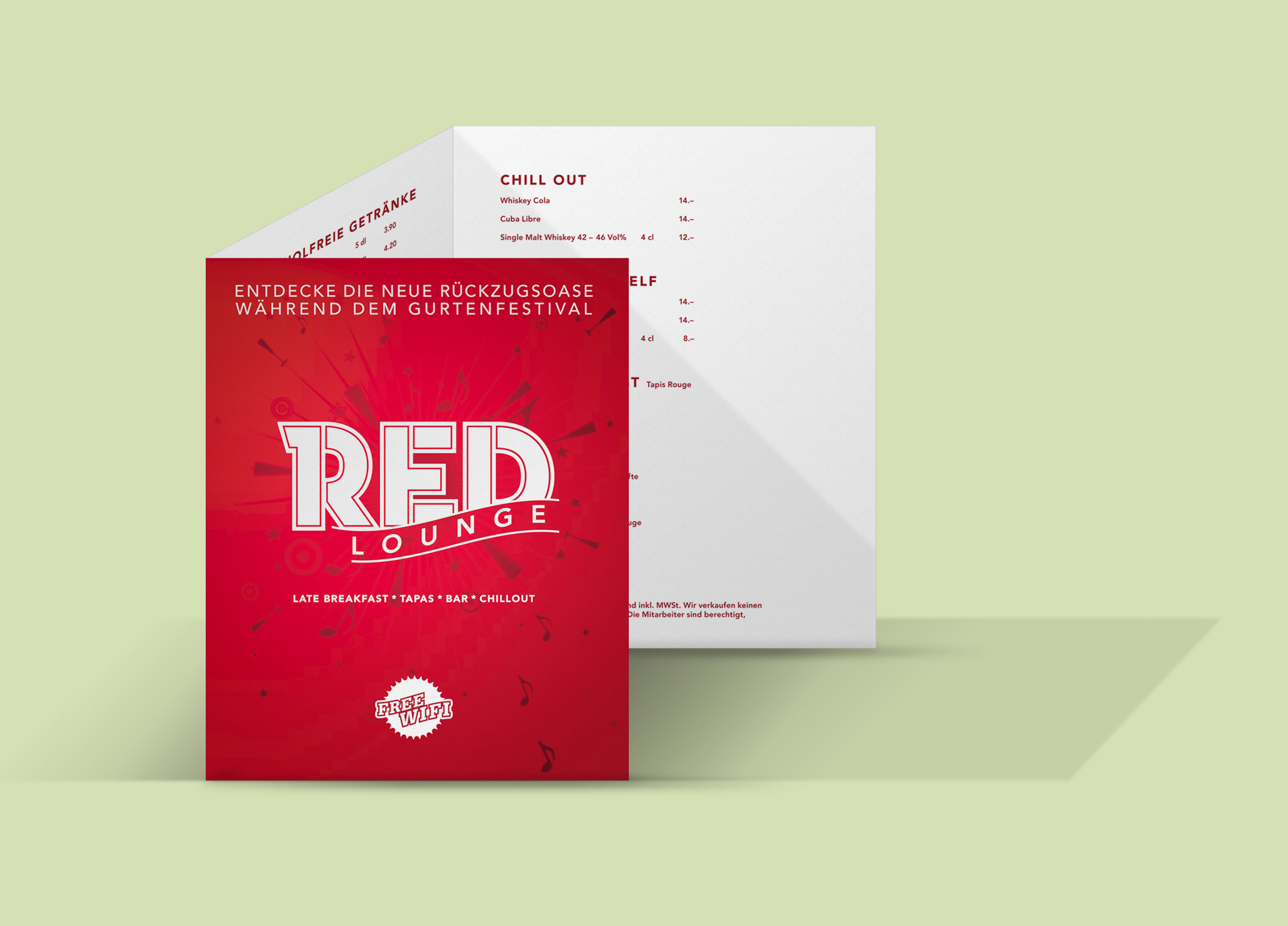 Redlounge Getraenkekarte MHG Bern / Grafikdesign